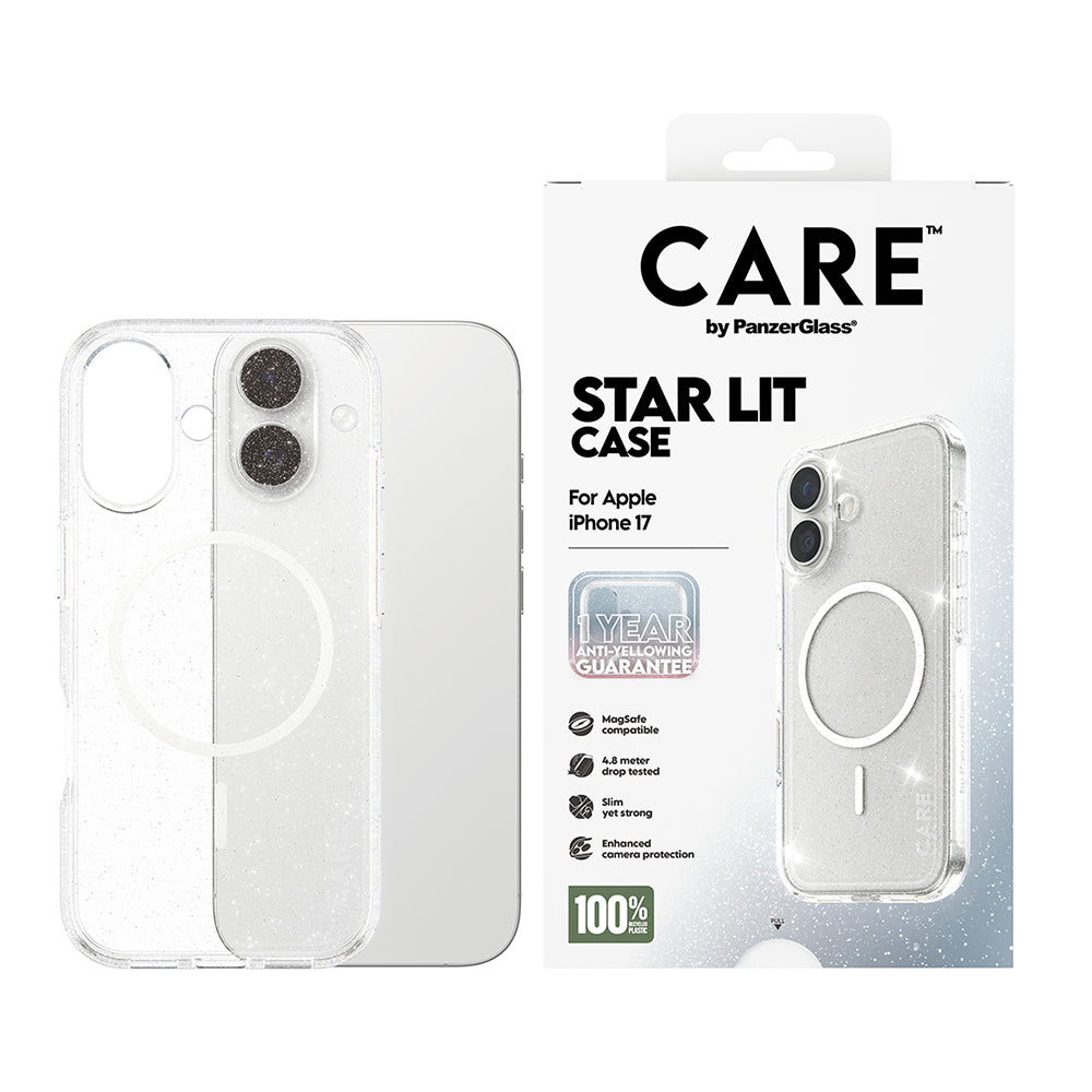 Puzdro MagSafe pre Apple iPhone 17, PanzerGlass, Care Urban Explorer Star Lit, Biela Transparentná