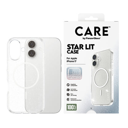 Puzdro MagSafe pre Apple iPhone 17, PanzerGlass, Care Urban Explorer Star Lit, Biela Transparentná