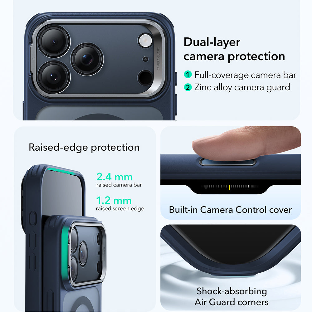 Puzdro MagSafe pre Apple iPhone 17 Pro, ESR, Classic Hybrid Kickstand, Saténová Modrá