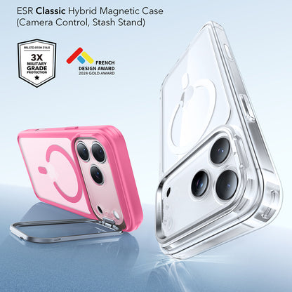 Puzdro MagSafe pre Apple iPhone 17 Pro, ESR, Classic Hybrid Kickstand, Saténové Ružové