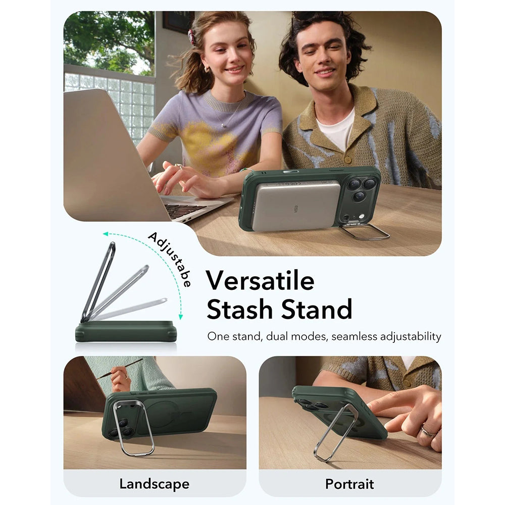 Puzdro MagSafe pre Apple iPhone 17 Pro, ESR, Classic Hybrid Kickstand, Saténová zelená