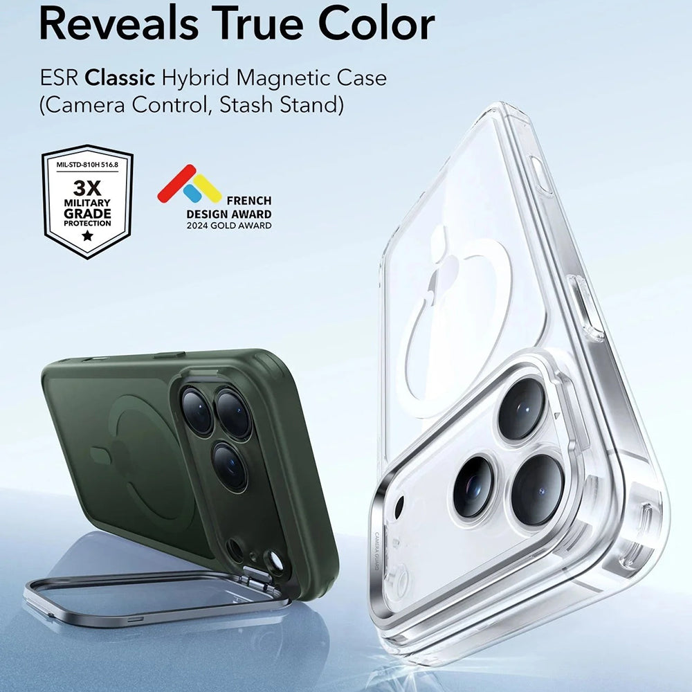 Puzdro MagSafe pre Apple iPhone 17 Pro, ESR, Classic Hybrid Kickstand, Saténová zelená