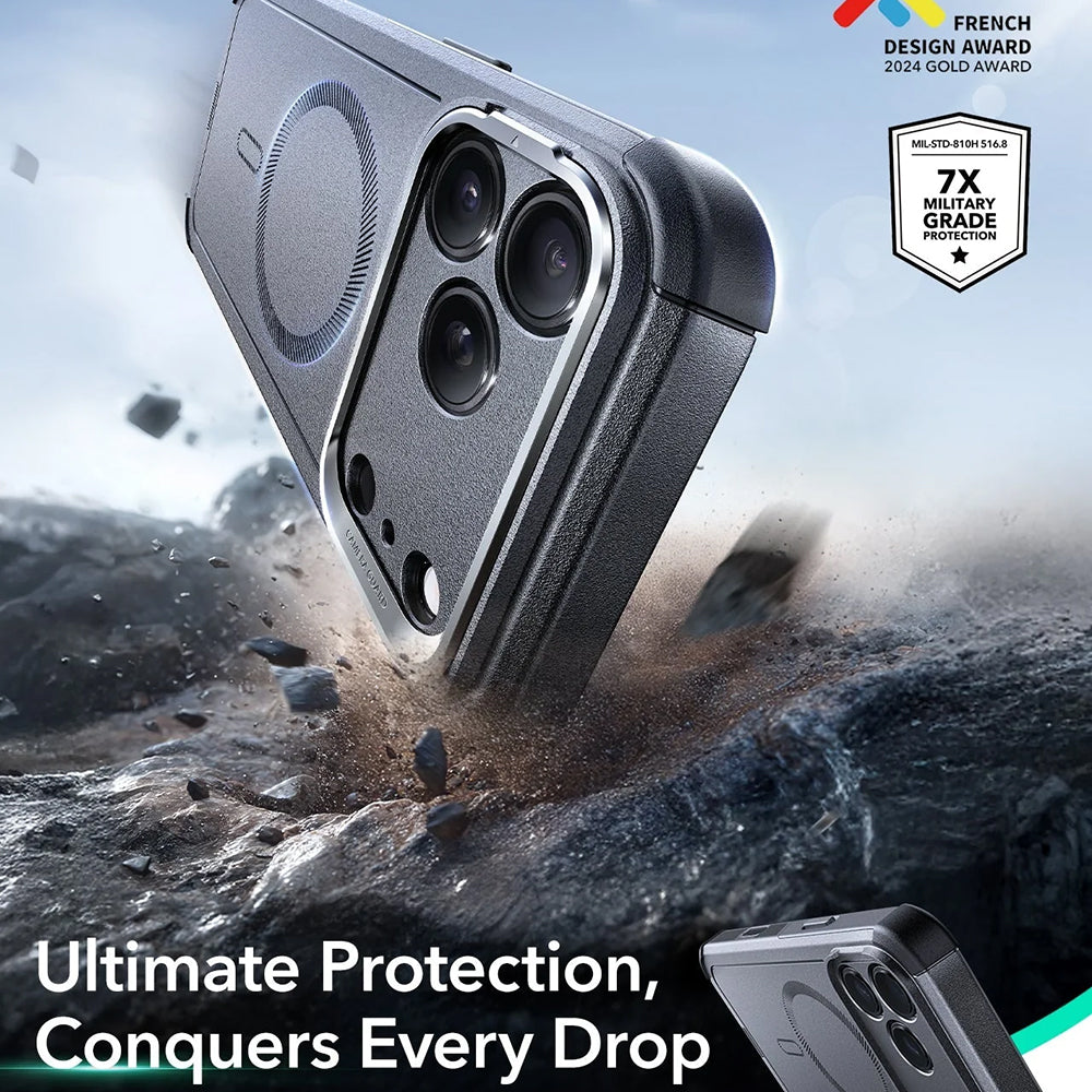 Puzdro MagSafe pre Apple iPhone 17 Pro, ESR, Cyber Armor Kickstand, Sivé