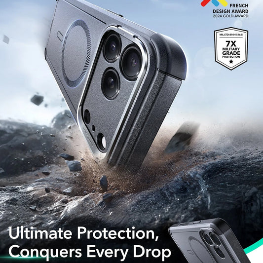 Puzdro MagSafe pre Apple iPhone 17 Pro, ESR, Cyber Armor Kickstand, Sivé