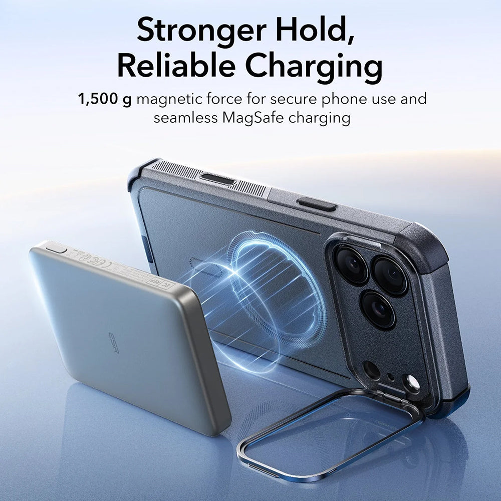 Puzdro MagSafe pre Apple iPhone 17 Pro, ESR, Cyber Armor Kickstand, Sivé