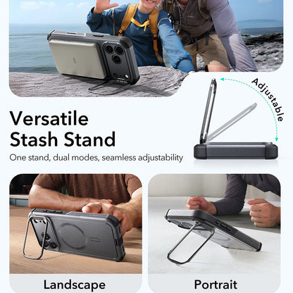 Puzdro MagSafe pre Apple iPhone 17 Pro, ESR, Cyber Armor Kickstand, Sivé