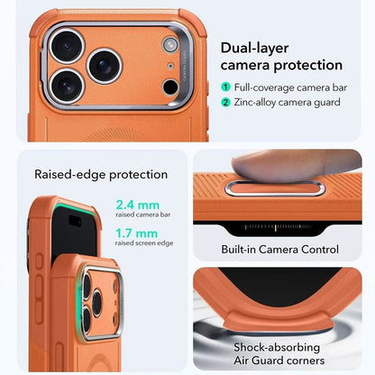 Puzdro MagSafe pre Apple iPhone 17 Pro, ESR, Cyber Armor Kickstand, Oranžové