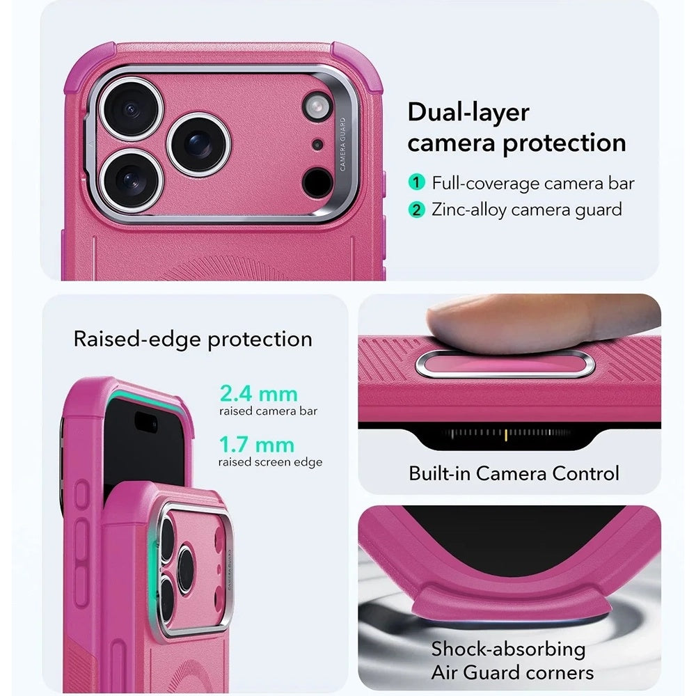 Puzdro MagSafe pre Apple iPhone 17 Pro, ESR, Cyber Armor Kickstand, Ružové