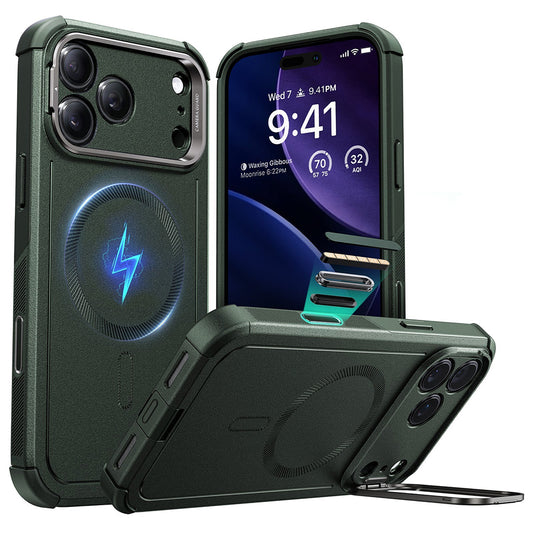 Puzdro MagSafe pre Apple iPhone 17 Pro, ESR, Cyber Armor Kickstand, Zelené