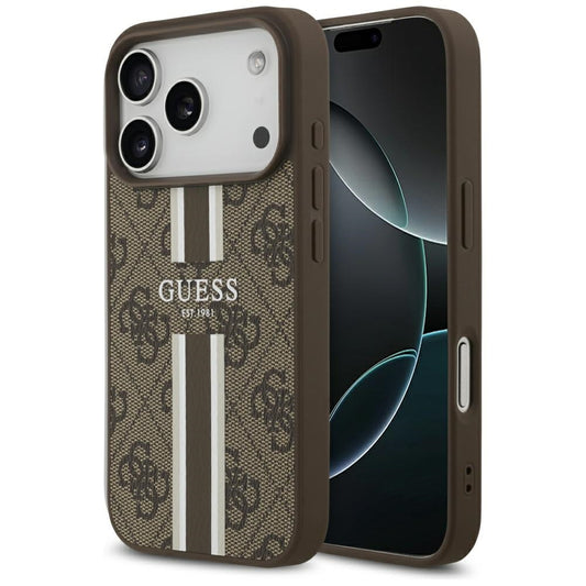 Puzdro MagSafe pre Apple iPhone 17 Pro, Guess, 4G Printed Stripes, Hnedé