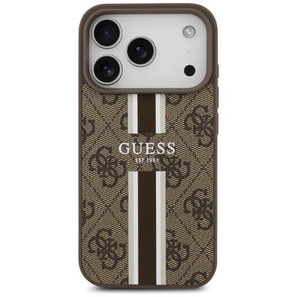 Puzdro MagSafe pre Apple iPhone 17 Pro, Guess, 4G Printed Stripes, Hnedé