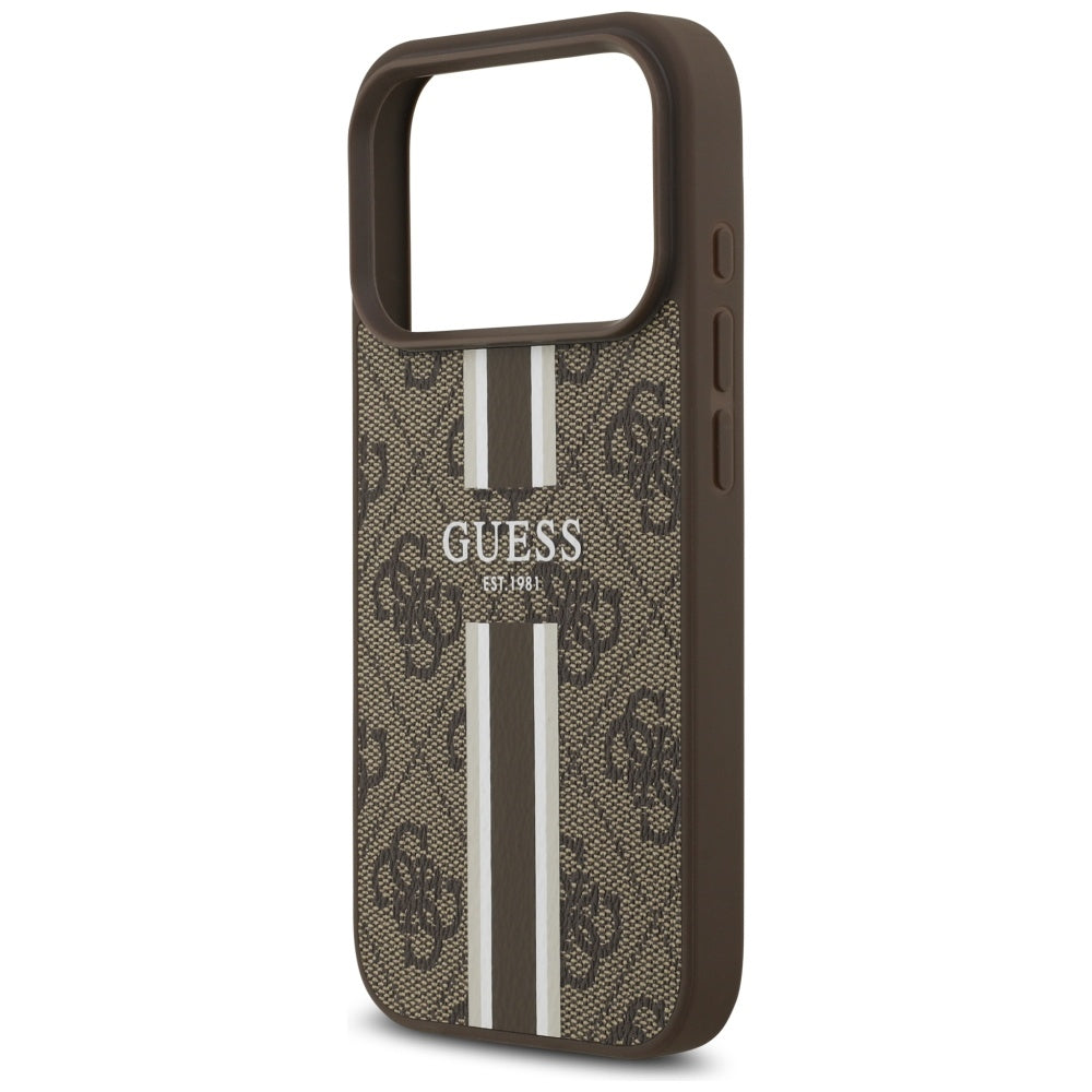 Puzdro MagSafe pre Apple iPhone 17 Pro, Guess, 4G Printed Stripes, Hnedé