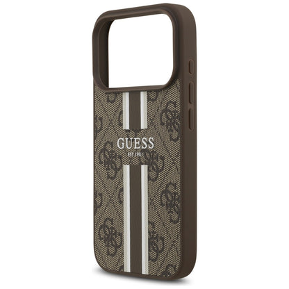 Puzdro MagSafe pre Apple iPhone 17 Pro, Guess, 4G Printed Stripes, Hnedé