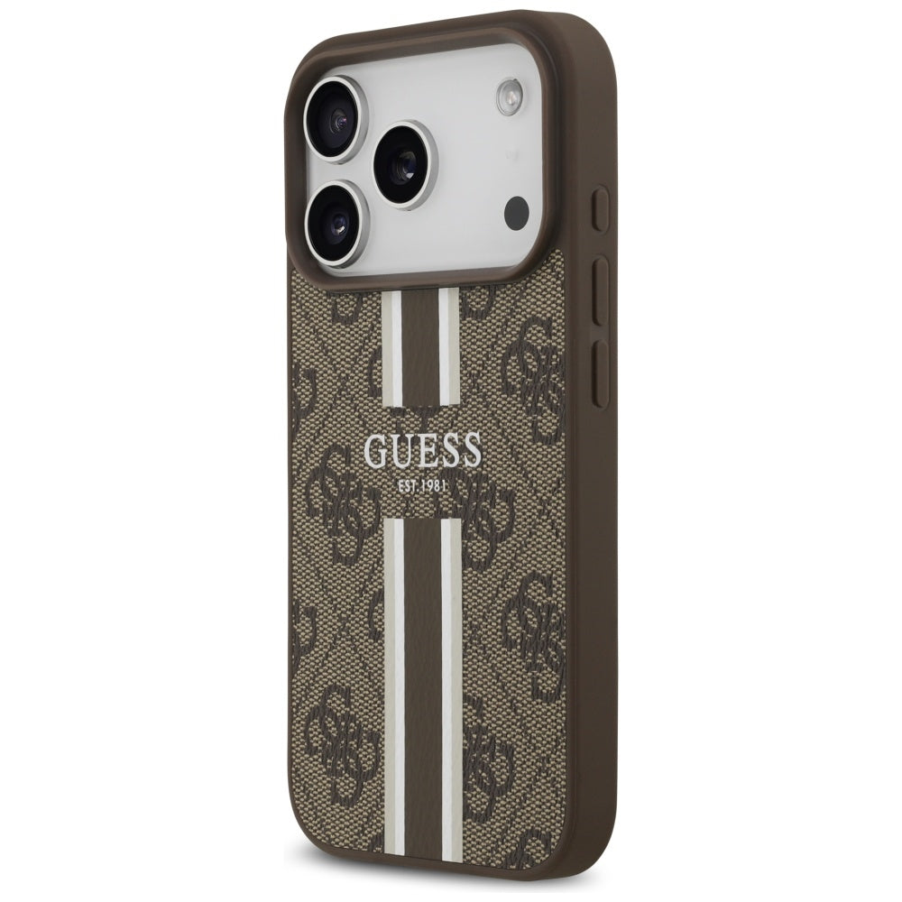 Puzdro MagSafe pre Apple iPhone 17 Pro, Guess, 4G Printed Stripes, Hnedé