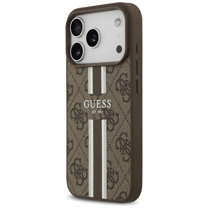 Puzdro MagSafe pre Apple iPhone 17 Pro, Guess, 4G Printed Stripes, Hnedé