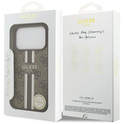 Puzdro MagSafe pre Apple iPhone 17 Pro, Guess, 4G Printed Stripes, Hnedé