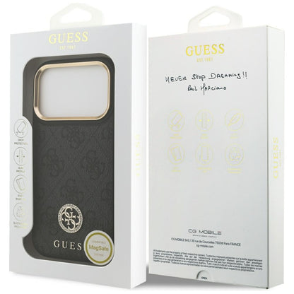 Puzdro MagSafe pre Apple iPhone 17 Pro, Guess, 4G Strass Logo, Čierne