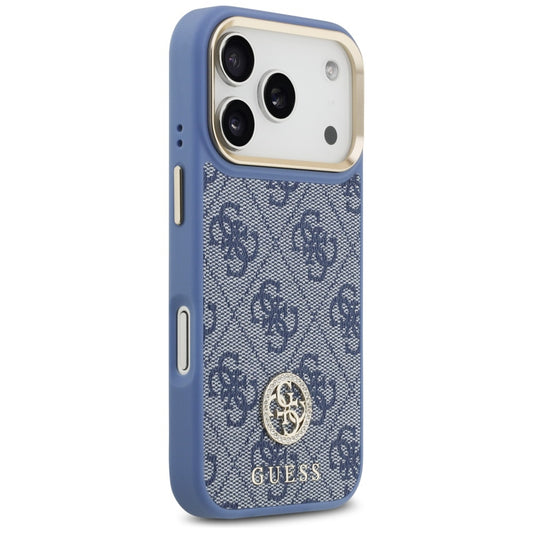 Puzdro MagSafe pre Apple iPhone 17 Pro, Guess, 4G Strass Logo with Big Strap, Modrá