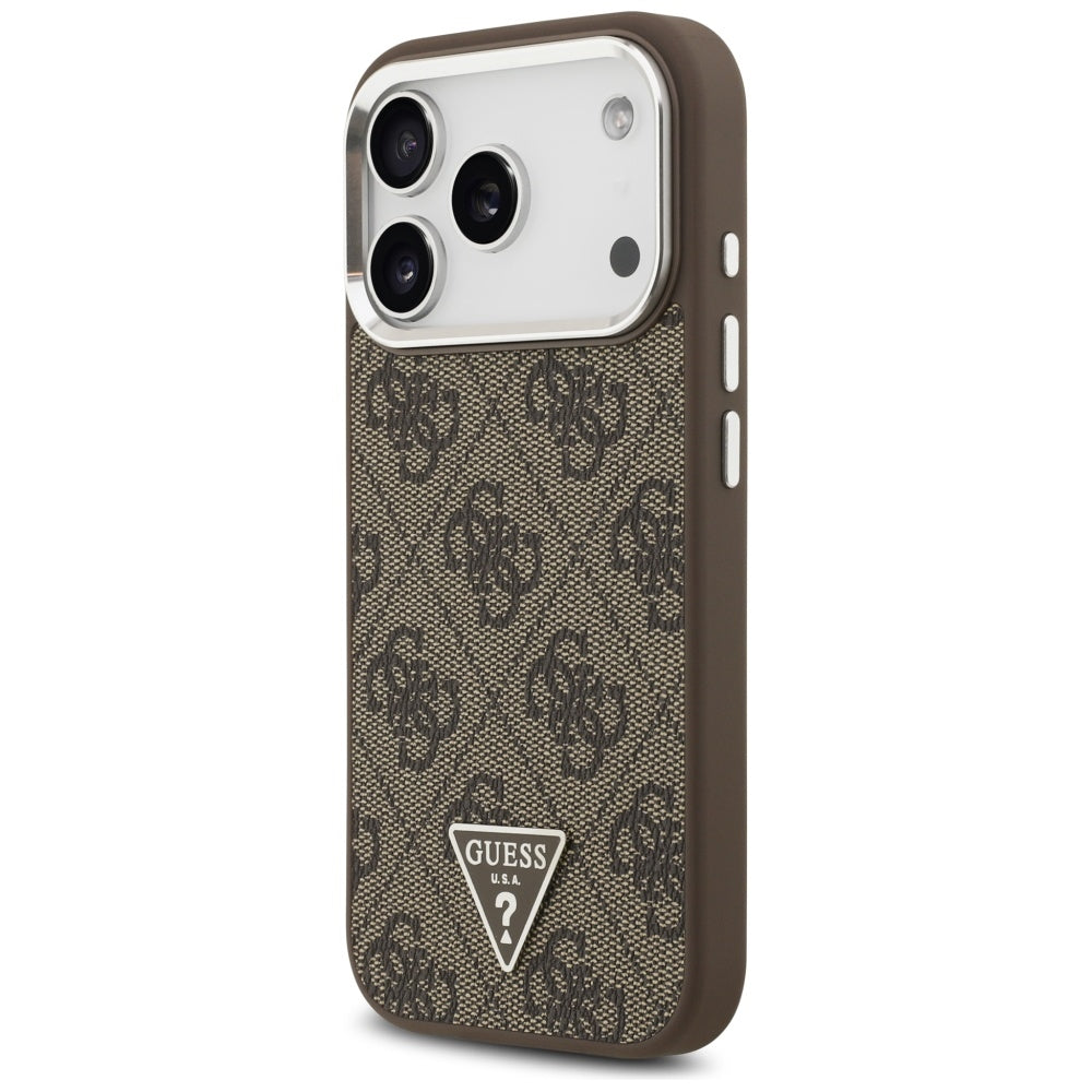 Puzdro MagSafe pre Apple iPhone 17 Pro, Guess, 4G Triangle Logo, Hnedo Strieborné
