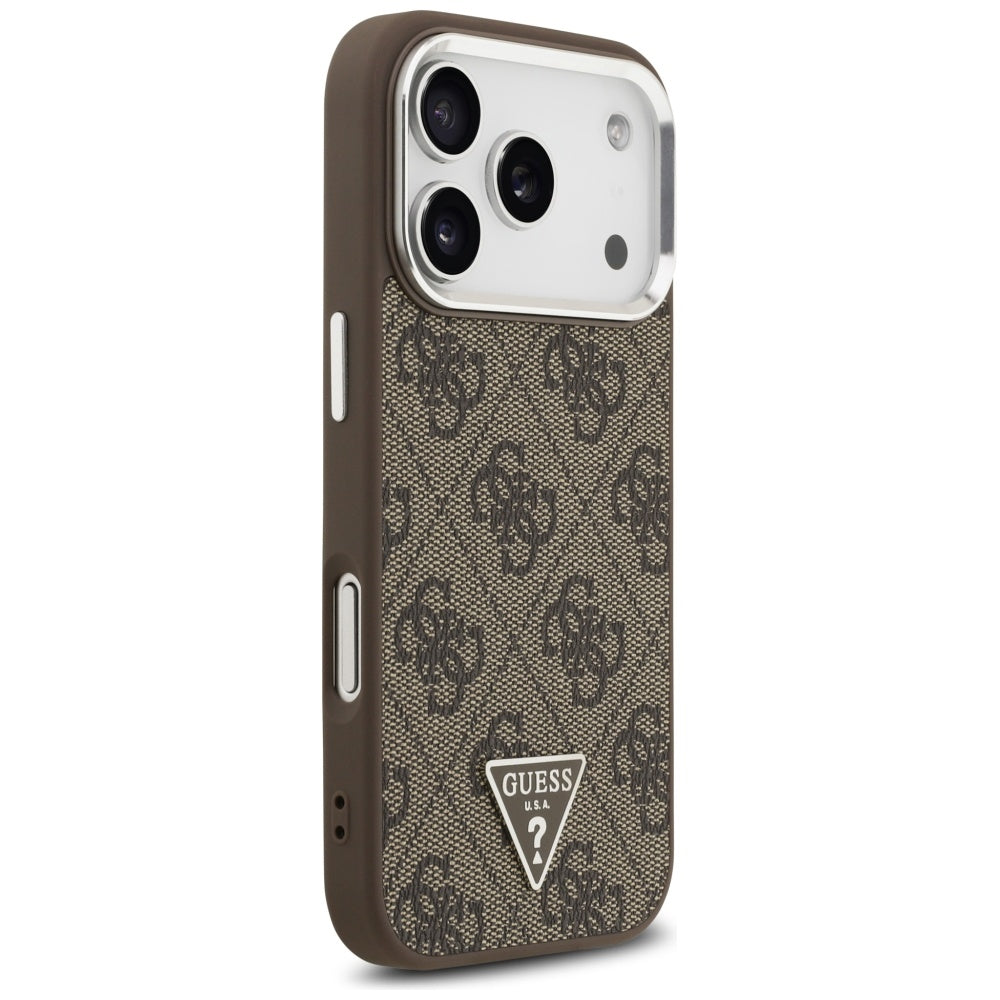 Puzdro MagSafe pre Apple iPhone 17 Pro, Guess, 4G Triangle Logo, Hnedo Strieborné