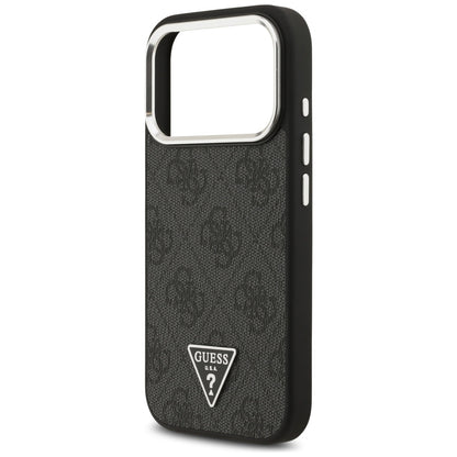Puzdro MagSafe pre Apple iPhone 17 Pro, Guess, 4G Triangle Logo, Čierno Strieborné