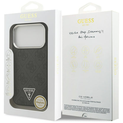 Puzdro MagSafe pre Apple iPhone 17 Pro, Guess, 4G Triangle Logo, Čierno Strieborné