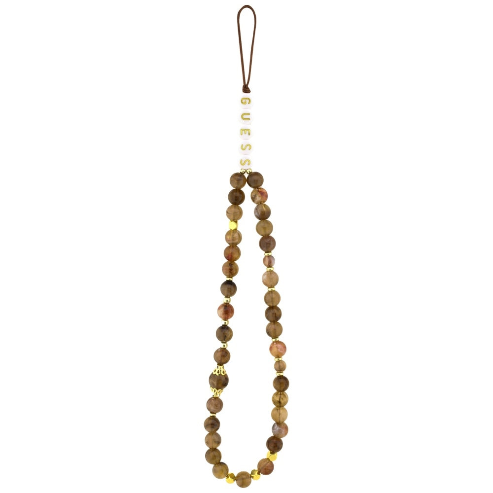 Puzdro MagSafe pre Apple iPhone 17 Pro, Guess, 4G Triangle Logo with Pearl Strap, Hnedé