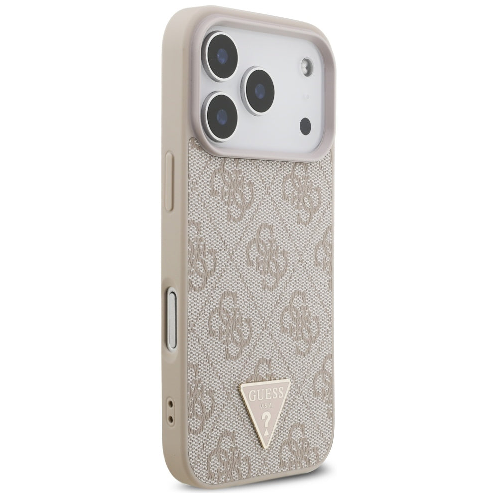 Puzdro MagSafe pre Apple iPhone 17 Pro, Guess, 4G Triangle Logo with Pearl Strap, Ružové