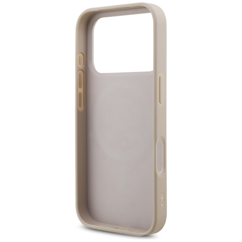 Puzdro MagSafe pre Apple iPhone 17 Pro, Guess, 4G Triangle Logo with Pearl Strap, Ružové
