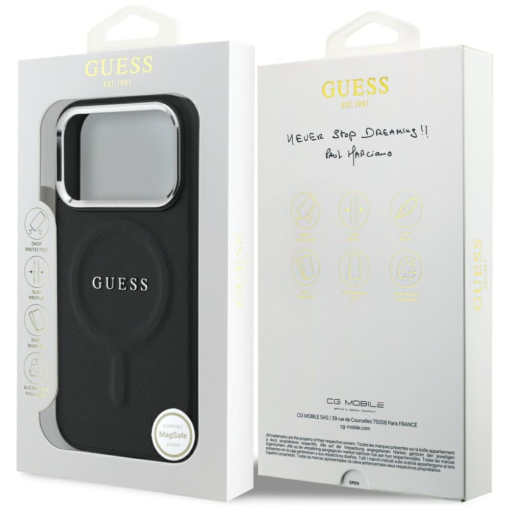 Puzdro MagSafe pre Apple iPhone 17 Pro, Guess, Classic Logo, Čierne