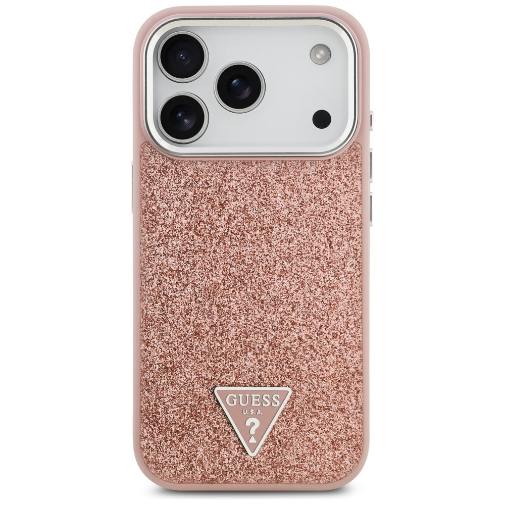 Puzdro MagSafe pre Apple iPhone 17 Pro, Guess, Glitter Triangle Logo, Ružová