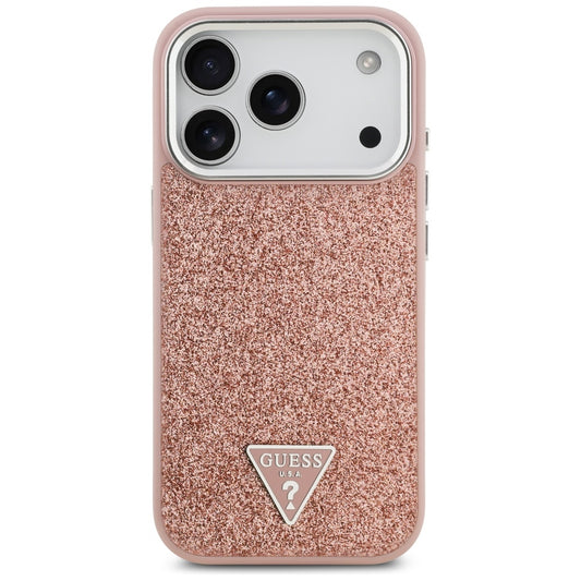 Puzdro MagSafe pre Apple iPhone 17 Pro, Guess, Glitter Triangle Logo, Ružová
