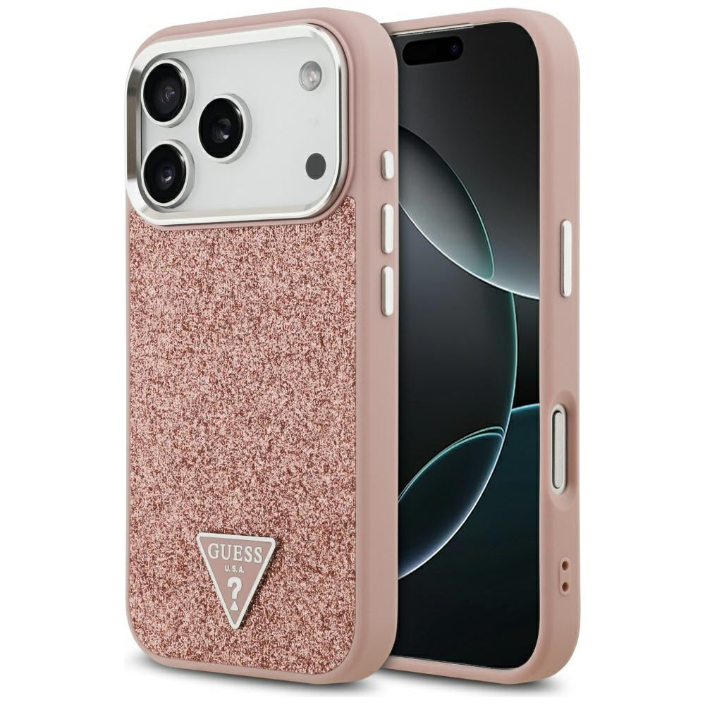 Puzdro MagSafe pre Apple iPhone 17 Pro, Guess, Glitter Triangle Logo, Ružová