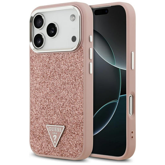 Puzdro MagSafe pre Apple iPhone 17 Pro, Guess, Glitter Triangle Logo, Ružová