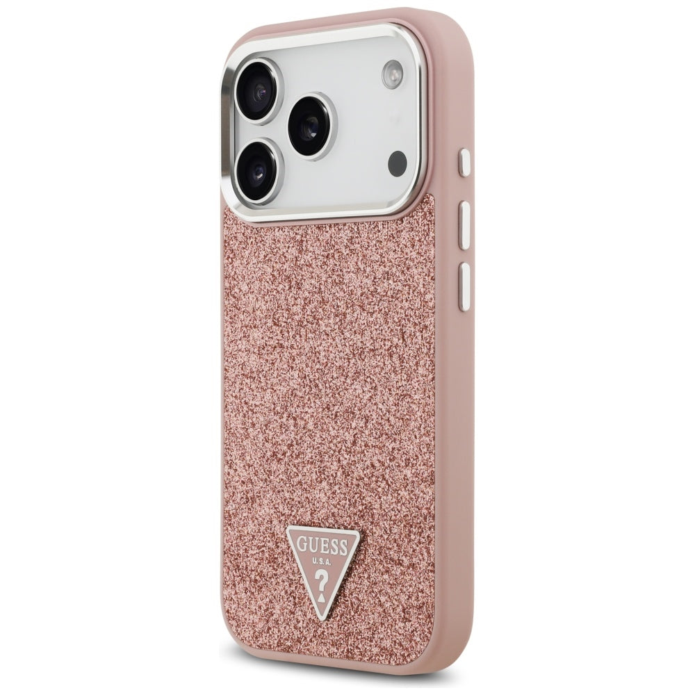 Puzdro MagSafe pre Apple iPhone 17 Pro, Guess, Glitter Triangle Logo, Ružová