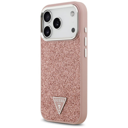 Puzdro MagSafe pre Apple iPhone 17 Pro, Guess, Glitter Triangle Logo, Ružová