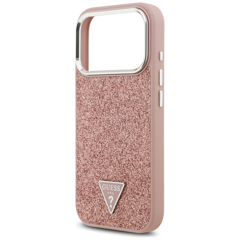 Puzdro MagSafe pre Apple iPhone 17 Pro, Guess, Glitter Triangle Logo, Ružová