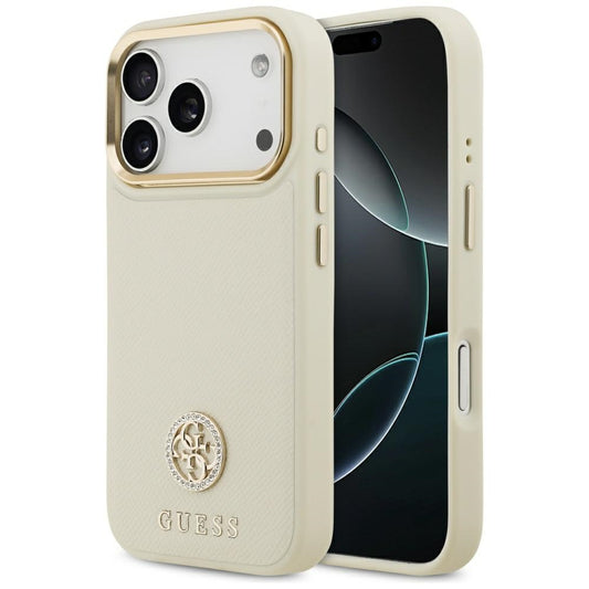 Puzdro MagSafe pre Apple iPhone 17 Pro, Guess, Grained Strass Logo, Béžová