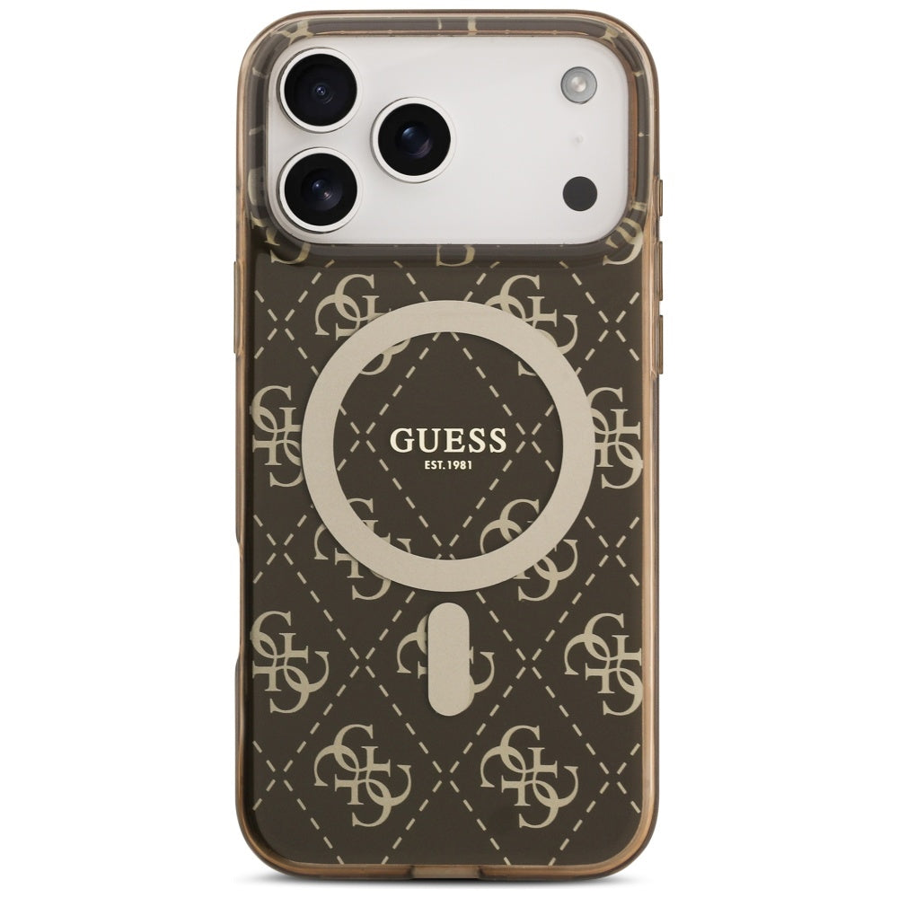 Puzdro MagSafe pre Apple iPhone 17 Pro, Guess, IML 4G Background, Hnedé