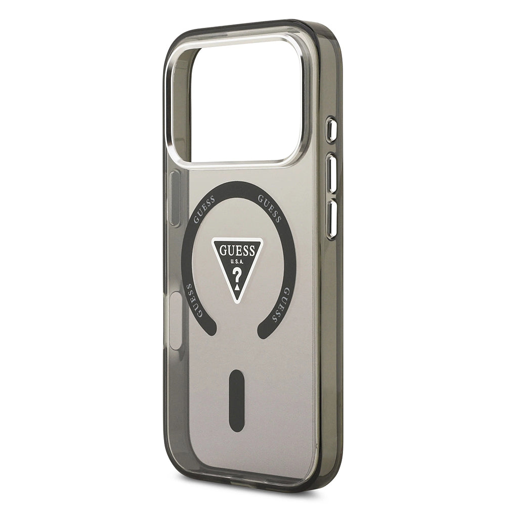 Puzdro MagSafe pre Apple iPhone 17 Pro, Guess, IML Gradient Triangle Logo, Čierno Strieborné