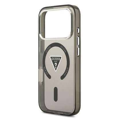 Puzdro MagSafe pre Apple iPhone 17 Pro, Guess, IML Gradient Triangle Logo, Čierno Strieborné