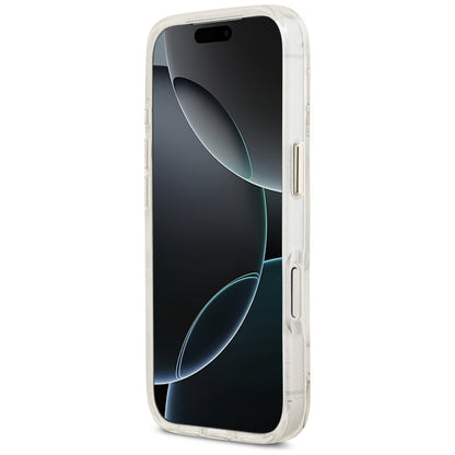 MagSafe Case for Apple iPhone 17 Pro, Guess, IML Metal Glitter Flowers Triangle, White