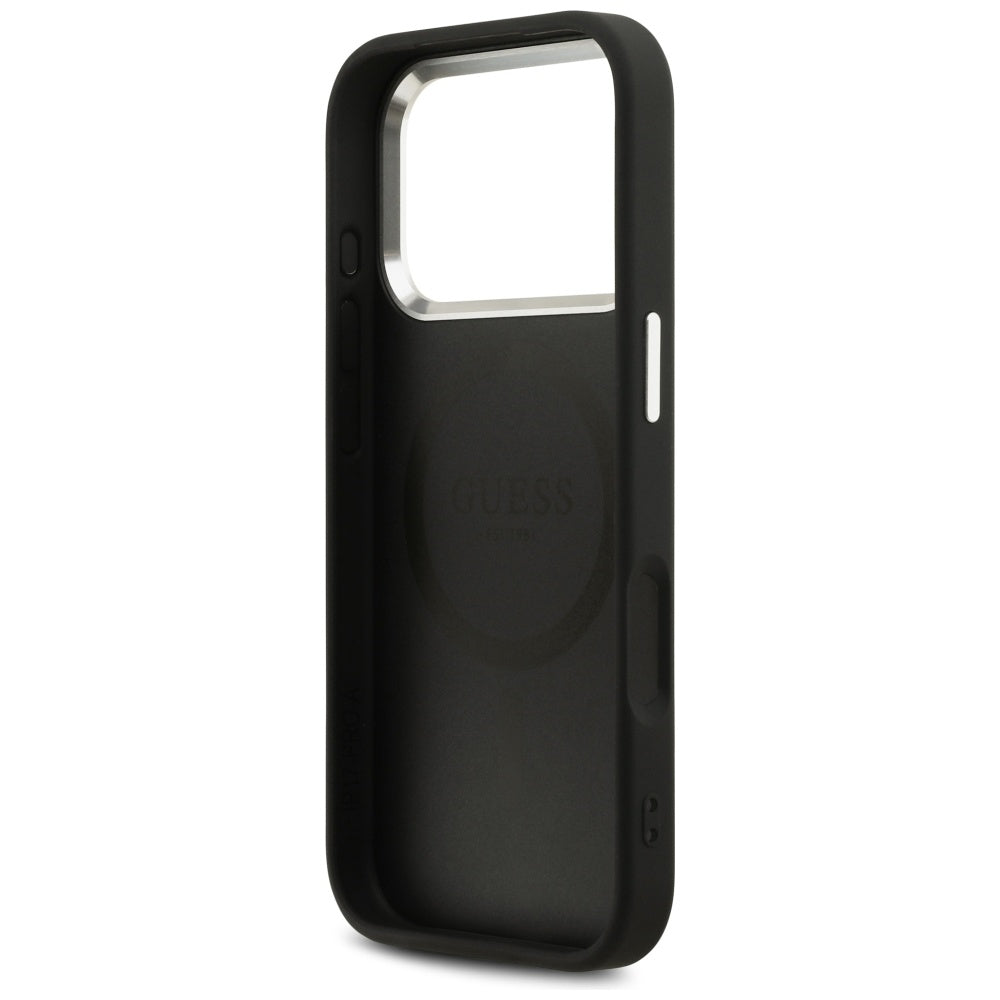 Puzdro MagSafe pre Apple iPhone 17 Pro, Guess, Peony Hot Stamp Script, Čierne