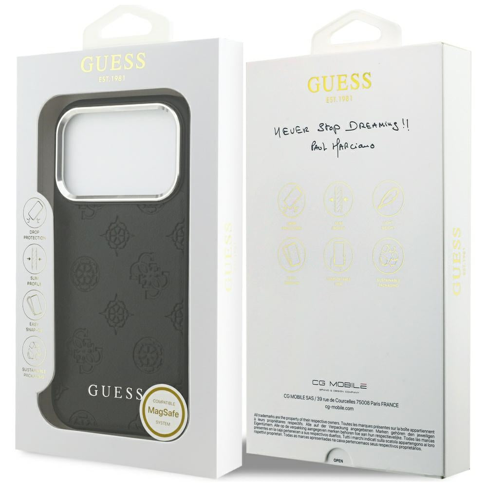 Puzdro MagSafe pre Apple iPhone 17 Pro, Guess, Peony Hot Stamp Script, Čierne