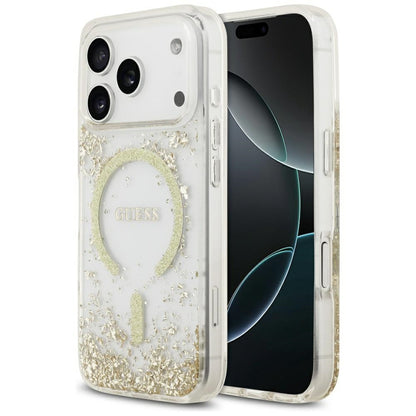 Puzdro MagSafe pre Apple iPhone 17 Pro, Guess, Resin Bottom Glitter, Zlaté
