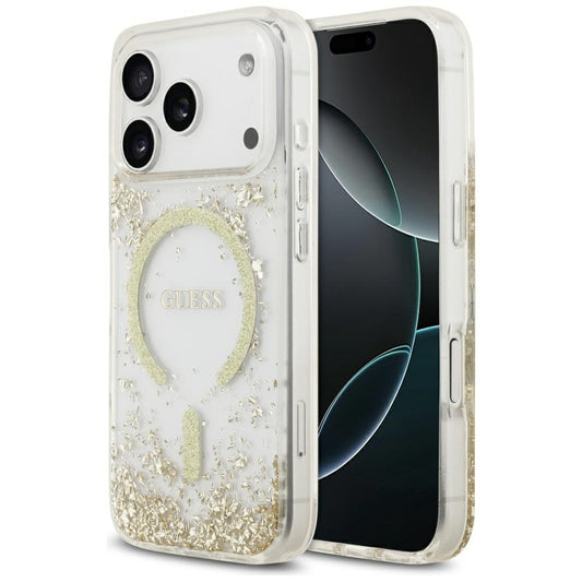 Puzdro MagSafe pre Apple iPhone 17 Pro, Guess, Resin Bottom Glitter, Zlaté