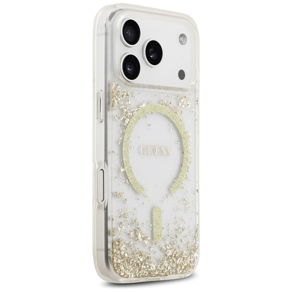 Puzdro MagSafe pre Apple iPhone 17 Pro, Guess, Resin Bottom Glitter, Zlaté