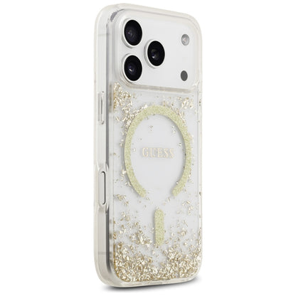 Puzdro MagSafe pre Apple iPhone 17 Pro, Guess, Resin Bottom Glitter, Zlaté