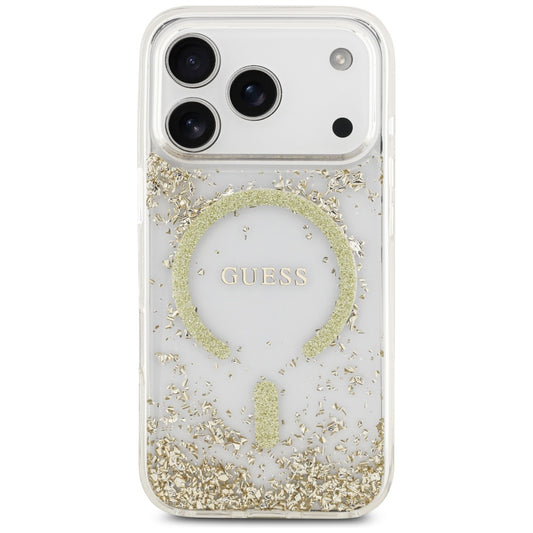 Puzdro MagSafe pre Apple iPhone 17 Pro, Guess, Resin Bottom Glitter, Zlaté