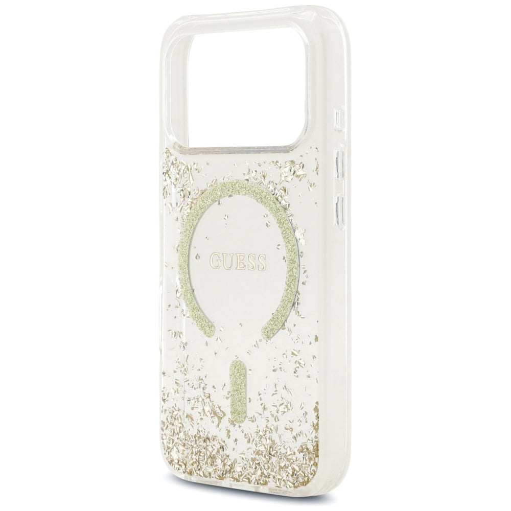 Puzdro MagSafe pre Apple iPhone 17 Pro, Guess, Resin Bottom Glitter, Zlaté